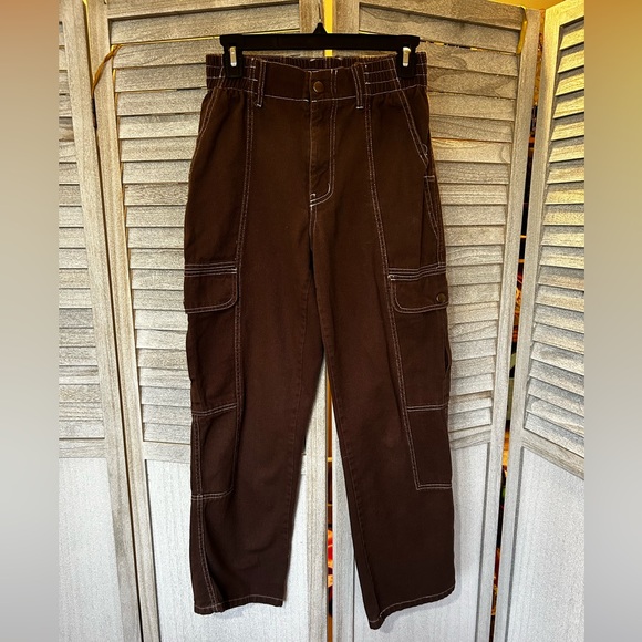 HESPERUS Brown Cargo Pants Elastic Waist Women’s Small Juniors Petites - Picture 1 of 12